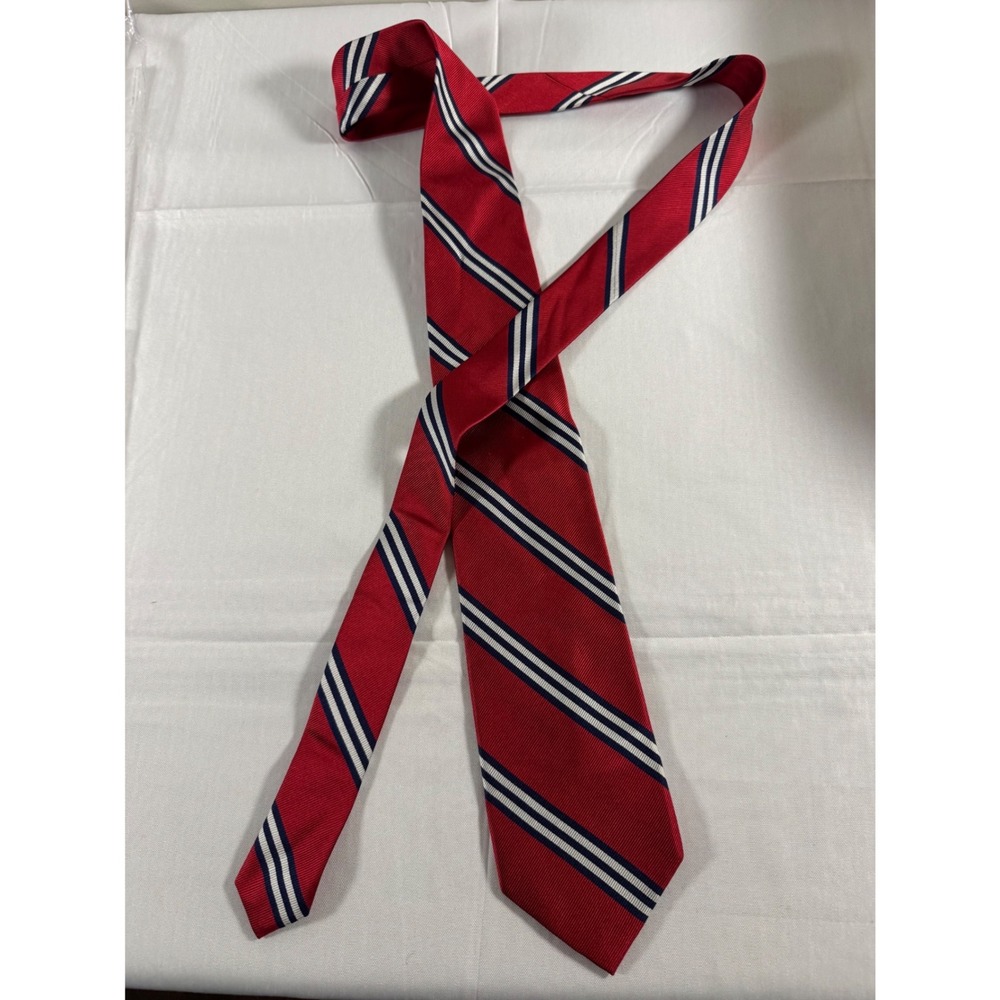 Zianetti Mens Red Navy White Striped Italian Silk Necktie Repp Stripe